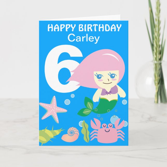 Cute Mermaid Personalised Any Age Birthday Card (Front)
