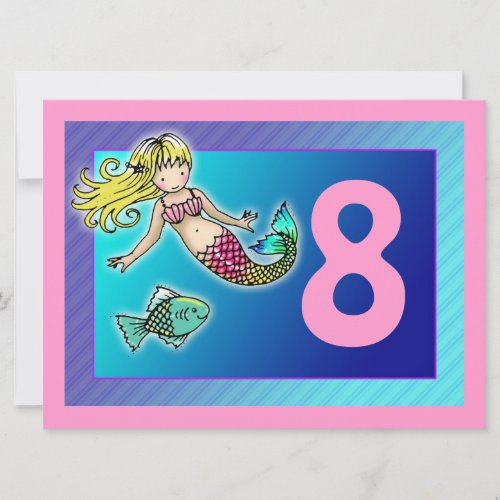 Cute Mermaid Personalized Birthday Party Invites