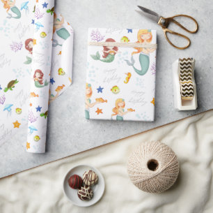 Cute Mermaid Personalized Birthday Wrapping Paper