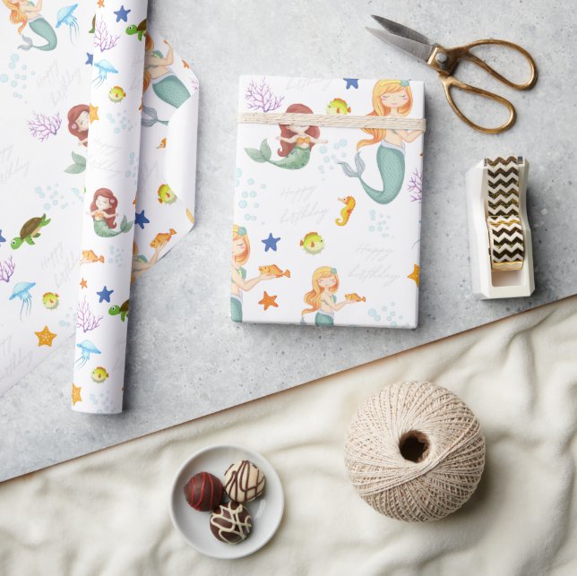Cute Mermaid Personalized Birthday  Wrapping Paper (Crafts)