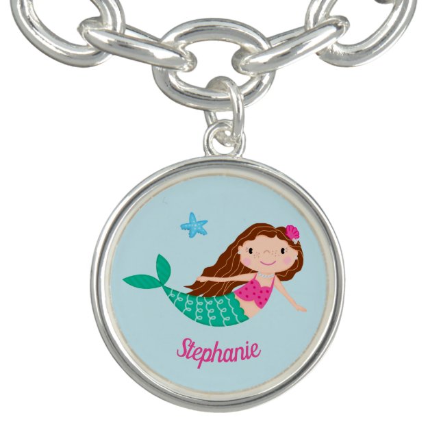 Cute Mermaid Personalized Blue Charm Bracelet (Design)