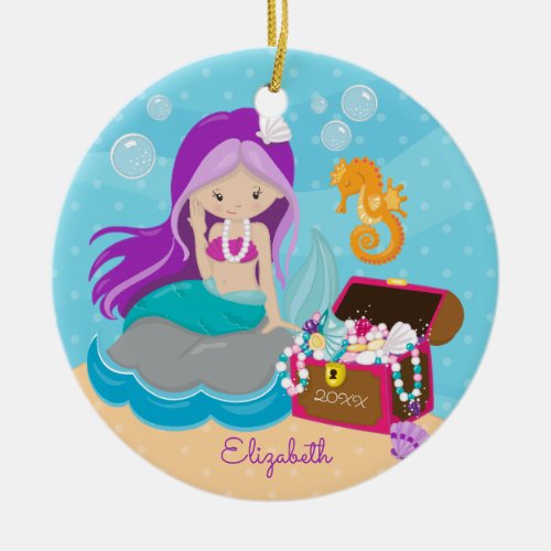 Cute Mermaid Personalized Christmas Ornament