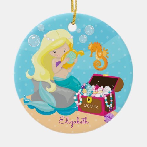 Cute Mermaid Personalized Christmas Ornament