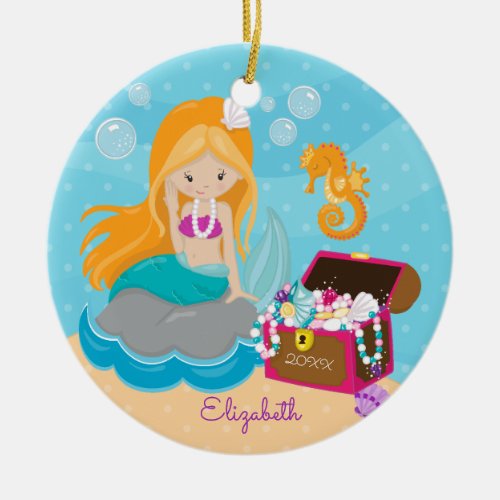 Cute Mermaid Personalized Christmas Ornament