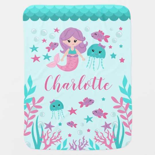 Cute Mermaid Personalized Girl Baby Blanket | Zazzle.com