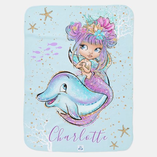 Cute Mermaid Personalized Girl Baby Blanket