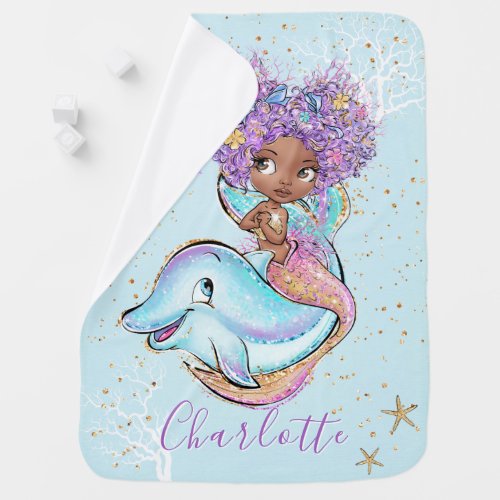 Cute Mermaid Personalized Girl Baby Blanket