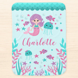 Cute Mermaid Personalized Girl Baby Blanket