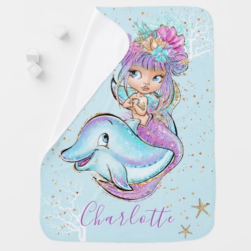 Cute Mermaid Personalized Girl Baby Blanket