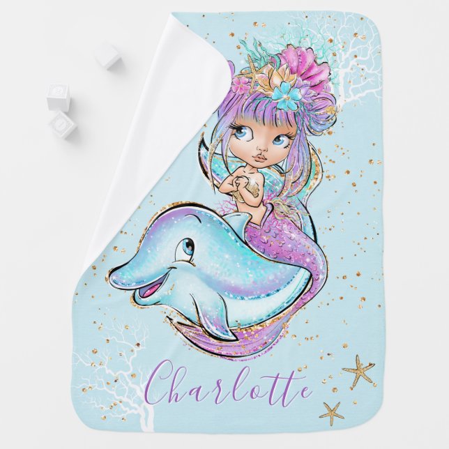 Cute Mermaid Personalized Girl Baby Blanket (In Situ)