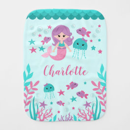 Cute Mermaid Personalized Girl Baby Burp Cloth