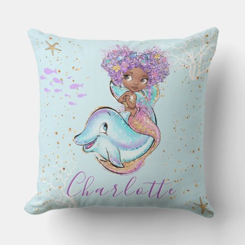 Cute Mermaid Personalized Girl Baby Throw Pillow
