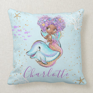 Cute Mermaid Personalized Girl Baby Throw Pillow
