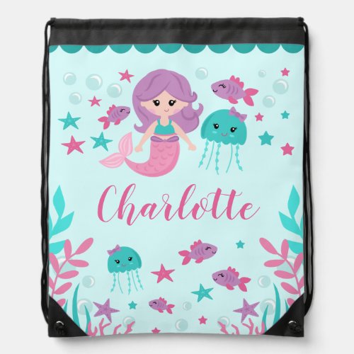 Cute Mermaid Personalized Girl Drawstring Bag