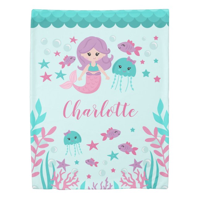 Cute Mermaid Personalized Girl Duvet Cover (Front)