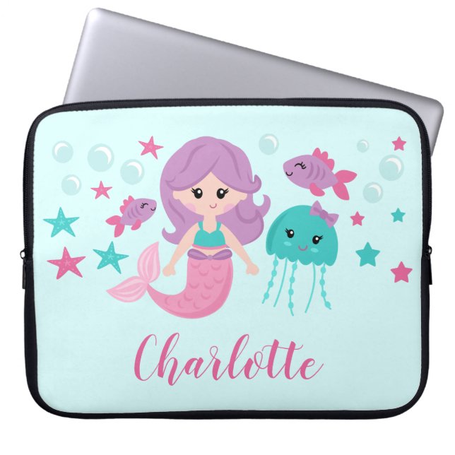 Cute Mermaid Personalized Girl Laptop Sleeve (Front)