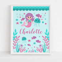 Cute Mermaid Personalized Girl Nursery Wall Art