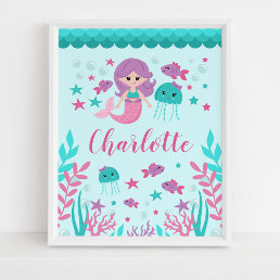 Cute Mermaid Personalized Girl Nursery Wall Art