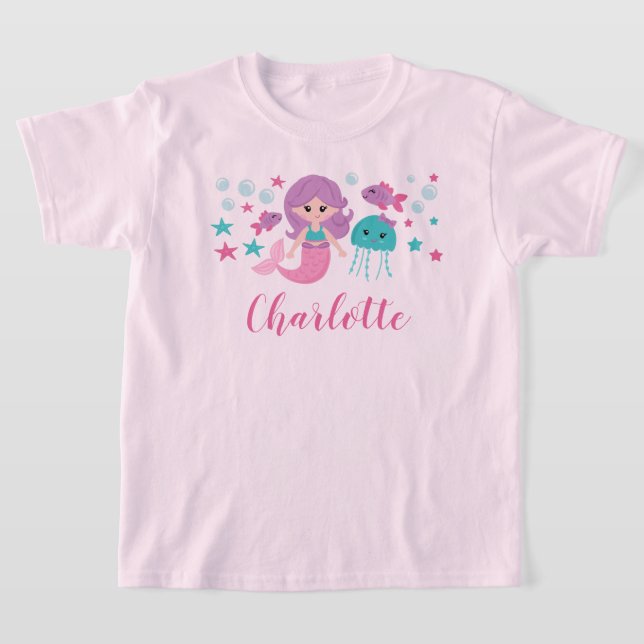 Cute Mermaid Personalized Girl T-Shirt (Laydown)