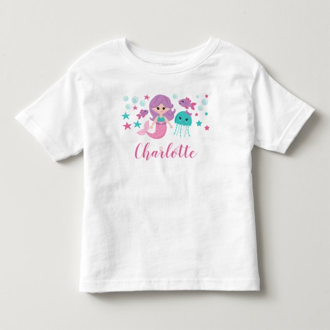 Cute Mermaid Personalized Girl Toddler T-shirt (Front)
