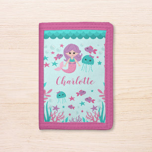 Cute Mermaid Personalized Girl Trifold Wallet