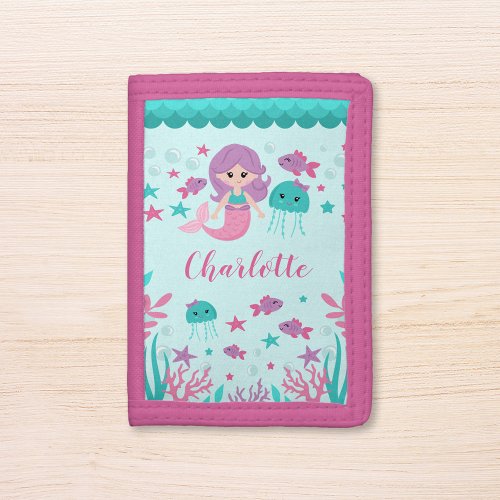 Cute Mermaid Personalized Girl Trifold Wallet