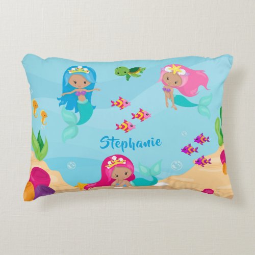 Cute Mermaid Personalized Girly Under the Sea Accent Pillow
