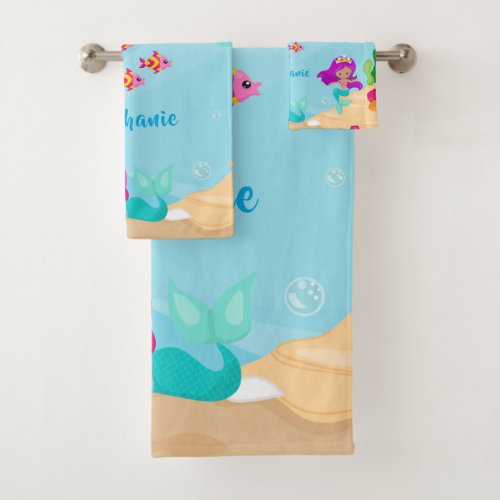 Cute Mermaid Personalized Girly Under the Sea Bath Towel Set