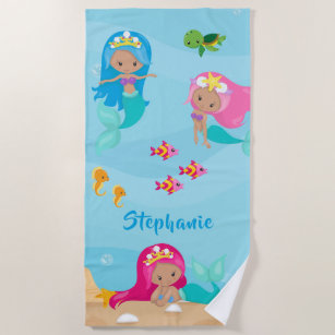 Cute Mermaid Personalized Girly Under the Sea Beach Towel