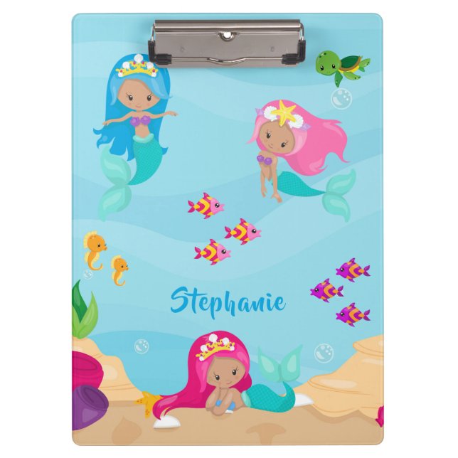 Cute Mermaid Personalized Girly Under the Sea Clipboard (Front)