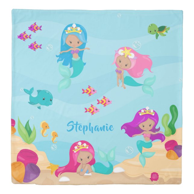Cute Mermaid Personalized Girly Under the Sea Duvet Cover (Front)