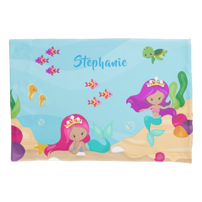 Cute Mermaid Personalized Girly Under the Sea Pillow Case (Front)