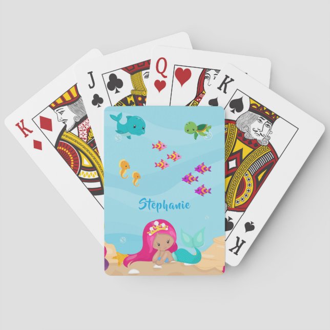 Cute Mermaid Personalized Girly Under the Sea Poker Cards (Back)