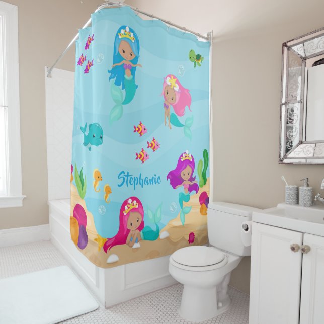 Cute Mermaid Personalized Girly Under the Sea Shower Curtain (In Situ)
