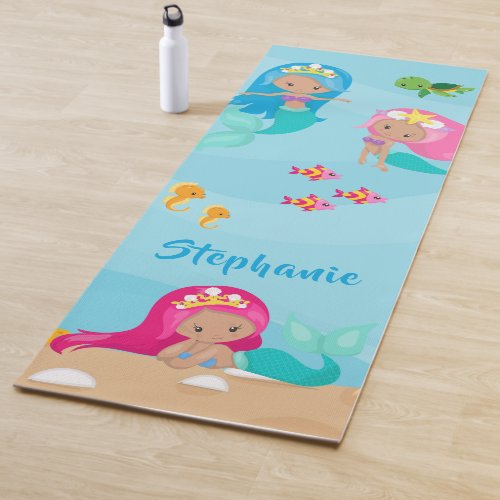 Cute Mermaid Personalized Girly Under the Sea Yoga Mat