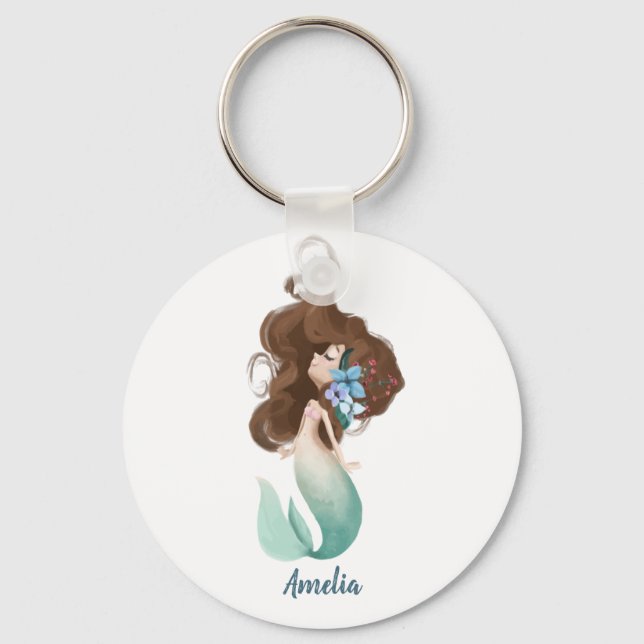 Cute Mermaid Personalized  Keychain (Front)