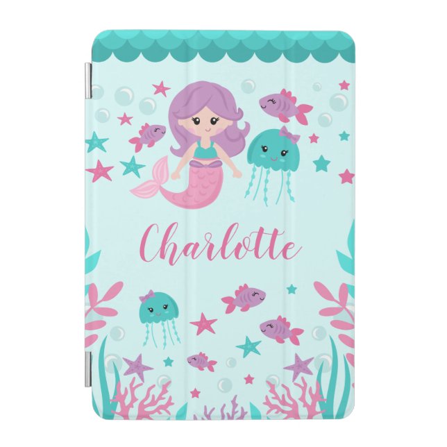 Cute Mermaid Personalized Kids iPad Mini Cover (Front)