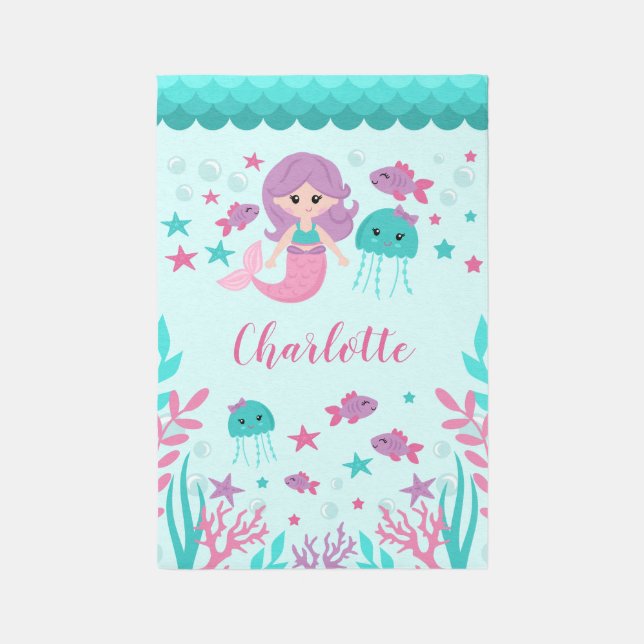 Cute Mermaid Personalized Kids Rug (Front (Vertical))