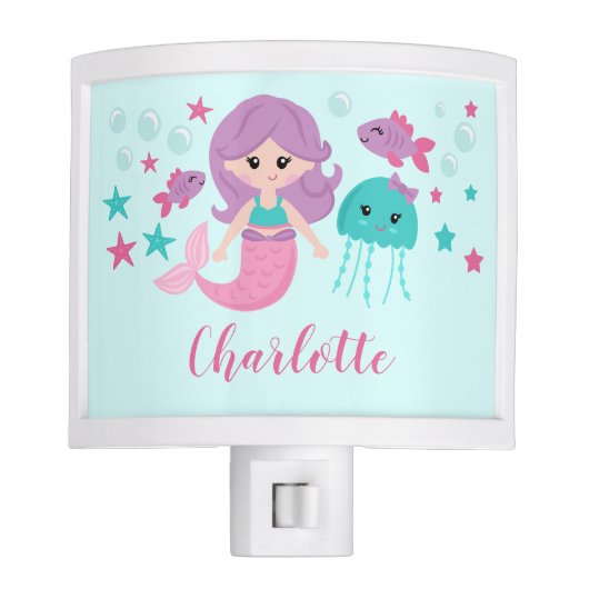 Cute Mermaid Personalized Night Light (Front)