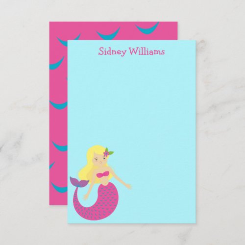Cute Mermaid Personalized Note Cards