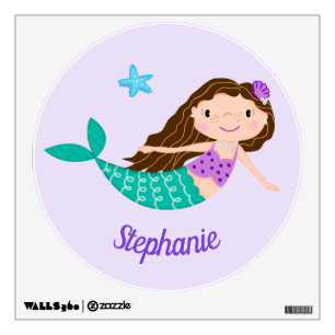 Cute Mermaid Personalized Purple Wall Decal