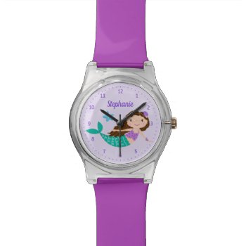 Cute Mermaid Personalized Purple Watch by LiveLoveGive at Zazzle