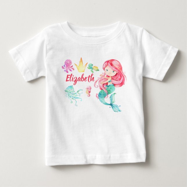 Cute Mermaid Personalized Under the sea Birthday Baby T-Shirt (Front)