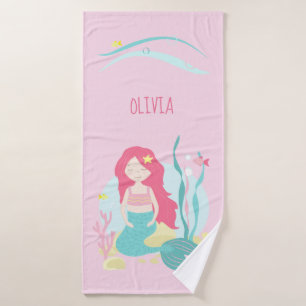 Cute Mermaid Pink and Mint Bath Towel Set