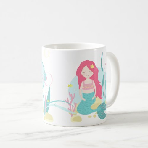    Cute Mermaid Pink and Mint Pattern  Coffee Mug