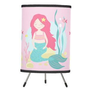 Cute Mermaid Pink and Mint Tripod Lamp