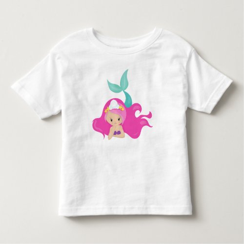 Cute Mermaid Pink Hair Little Mermaid Starfish  Toddler T_shirt