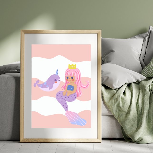 Cute Mermaid Pink Nursery Kids Poster (Creator Uploaded)