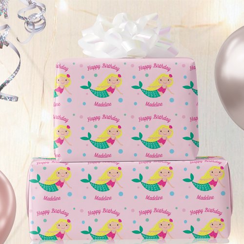 Cute Mermaid Pink Personalized Birthday Wrapping P Wrapping Paper