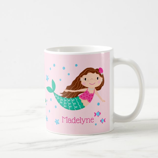Cute Mermaid Pink Personalized Coffee Mug (Right)